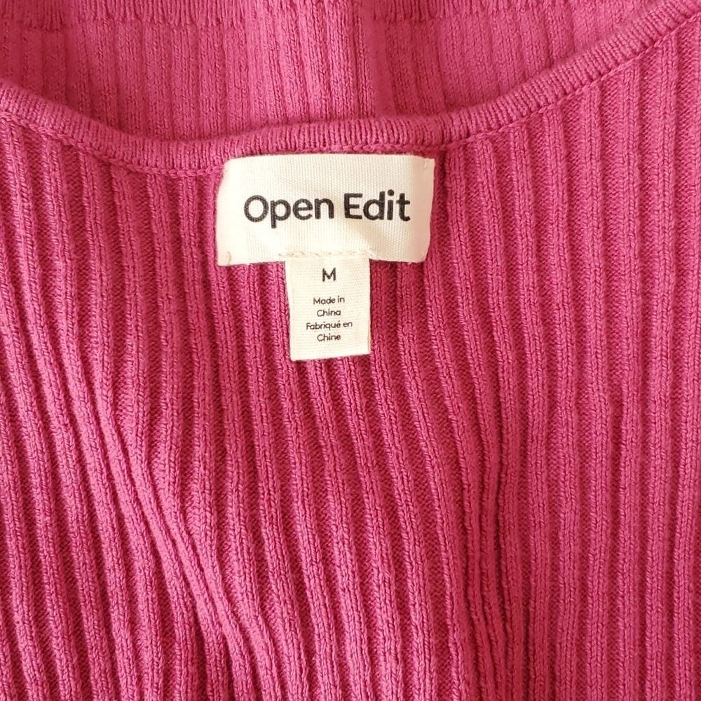 Open Edit Ribbed Knit Long Sleeve Sweater Size Medium Pink Scoop Neck Top** - Picture 6 of 6